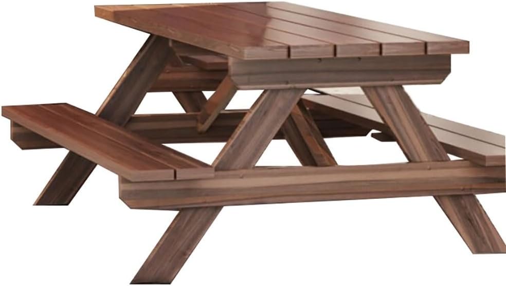 This Outdoor Waterproof Wooden Patio Table & Chair Set, Anti-Corrosion, Sunproof, Imported Solid Wood, Casual Picnic Table for 4-6 Seats, Durable Garden Furniture with Bench