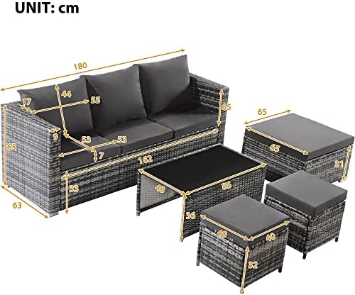 6 Seater Rattan Sofa Set, Garden Furniture, Glass Top Coffee Table Mat with Washable Seat Cushion