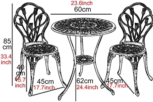 Patio Bistro Set with Leaf Design - 3 Piece Outdoor Rust-Resistant Cast Aluminum Table and Chairs - Patio Furniture Sets for Balcony Backyard Garden
