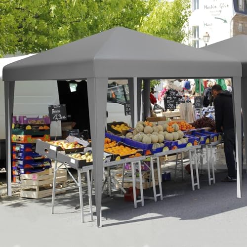 YITAHOME 3x3Meter Instant Heavy Duty Pop Up Gazebo, Folding Garden Camping Party Tent Canopy Marquee with Roller Bag, Stakes and Ropes for Patio Markets Beach (Grey)
