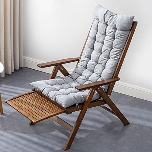 Bamboo Recliner, Adjustable Sun Lounger Foldable Reclining Chair with Retractable Footrest, Outdoor Relaxer Lounge Chair for Garden/Terrace/Balcony(Color:Gray)