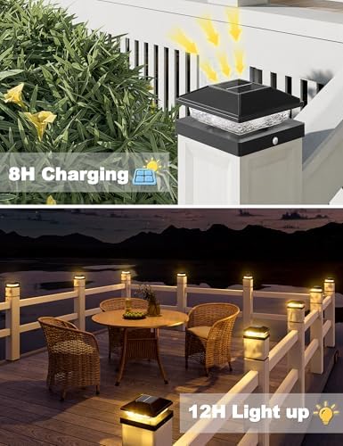 VOLISUN Solar Post Cap Lights 6 Pack, 4x4 Deck Fence Post Solar Lights Outdoor with Warm White Lighting, Waterproof Solar Lights for Vinyl/Wood Posts to Decorate Fence, Deck, Garden, Patio