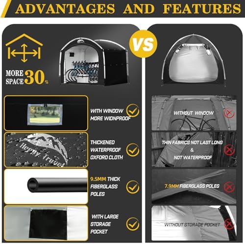 Happy Travel Bike Storage Shed Tent,Outdoor Portable Bicycle Storage Sheds with 210D Oxford Fabric PU4000 Waterproof for 2/3/4/6/8 Bikes,Bike Covers Shelter for Motorcycle,Garden Tools,Toys,Lawn Mower