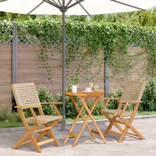 3 Piece Bistro Set Beige Poly Rattan and Solid Wood-Small Table and Chair Set,Table&High Back Chairs,Indoor Outdoor Furniture Set for Garden Deck Balcony Patio Decor
