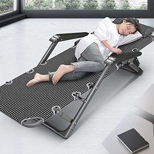 Portable Folding Adult Bed,Lounge Folding Chaise Lounge Chair with Adjustable Recline Portable Sun Lounger with Pillow and Armrest Outdoor Camping Bed for Deck Poolside and Garden Steel Fram