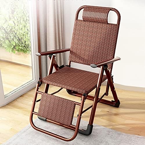 Adjustable Folding Chaise Lounge Chair - Portable Zero Gravity Recliner with Pillow for Outdoor Pool, Beach, Patio & Lawn - Durable Steel Frame & Woven Rattan (Brown)