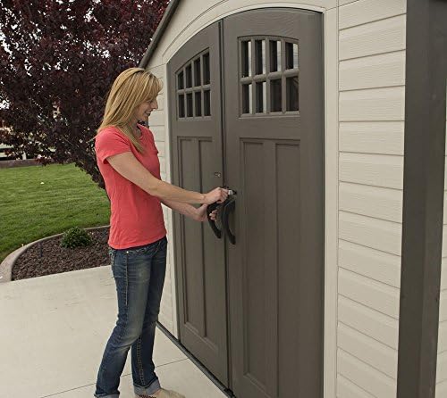Lifetime 60120 Heavy Duty Plastic Garden Shed, 8 x 10 ft (244 x 305 cm) Outdoor Storage Workshop, Steel-Reinforced High-Density Polyethylene, Tan