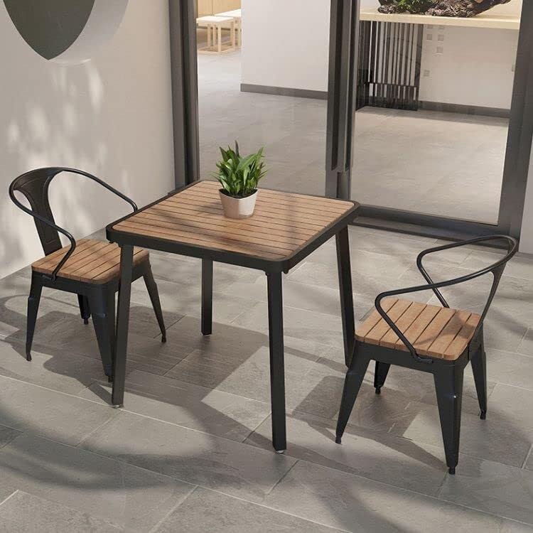 3-Piece Outdoor Dining Set Square Table And 2 Chairs For Garden Patio Yard Pub Use Rustic Wood Metal Design(Brown+White-3 Pcs Set,55" L)