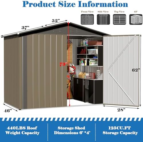 Outdoor Storage Shed, 6' × 4' FT Metal Storage Shed with Updated Frame Structure and Lockable Doors, Waterproof Shed for Backyard, Patio, Garden, Brown