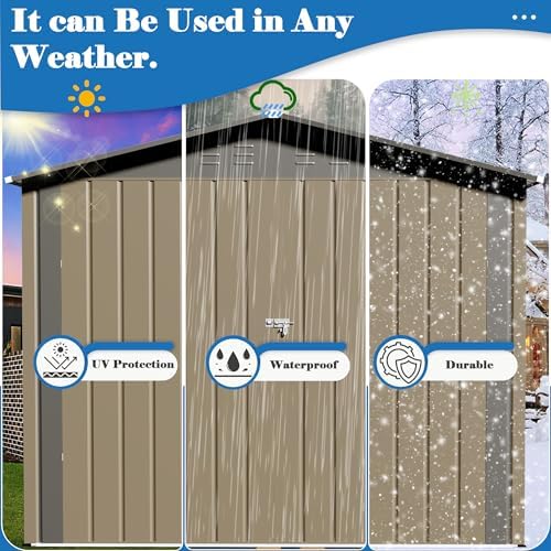 Outdoor Storage Shed, 6' × 4' FT Metal Storage Shed with Updated Frame Structure and Lockable Doors, Waterproof Shed for Backyard, Patio, Garden, Brown