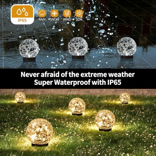 JKIMK Solar Globe Lights Outdoor Waterproof - Cracked Glass Ball Lights for Garden, Patio, Yard, Lawn and Backyard Decor - Solar Orbs for Outside Decorations