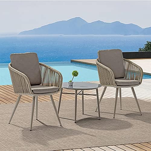 3 Piece Patio Bistro Set - Outdoor All Weather Woven Rope Patio Furniture Sets with Cushions - Patio Conversation Set for Balcony, Garden, Balcony, Deck, Backyard