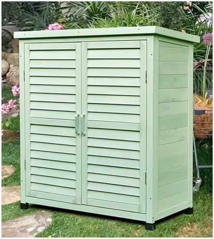 Potting Bench Table, Outdoor Tool Storage Shed, Backyard Storage Organizer, Wooden Garden House with Shelves, Waterproof Garden Container, Planting Work Bench, for Patio, Lawn (Green 97x87x47cm)