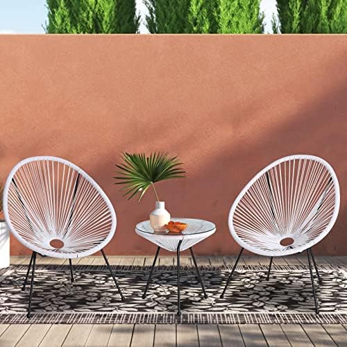 ABCCANOPY 3-Piece Patio Furniture Set,Acapulco Chair Conversation Bistro Set, Indoor&Outdoor All-Weather Patio Furniture Sets with Glass Top Table