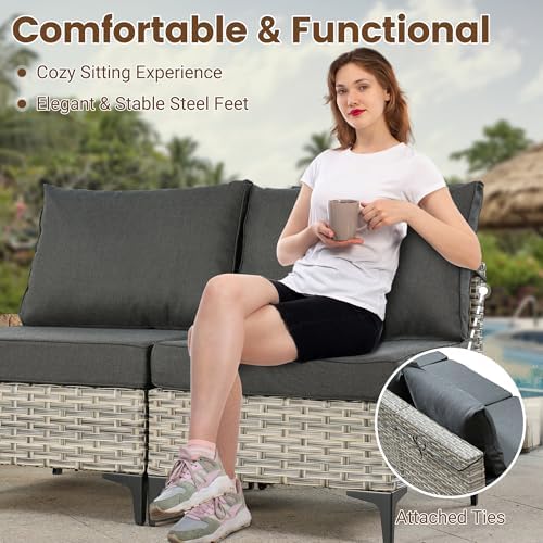 Outdoor Sectional Patio Furniture Set with Fire Pit Table,9 Pieces Rattan Wicker Conversation Sets L Shaped Couch,Outside Furniture with Swivel Chairs Glowing Coffee Table,Black