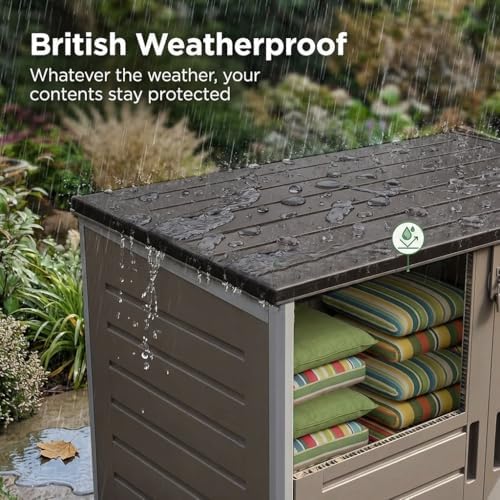 Olsen & Smith Wheelie Bin Storage Shed 1170L Extra Large XL Outdoor Garden Storage Boxes with Padlock - Plastic Shed Box Cabinet Cupboard - for 2x 230L Bins, Garden Tools, Bike Storage, Toys & More