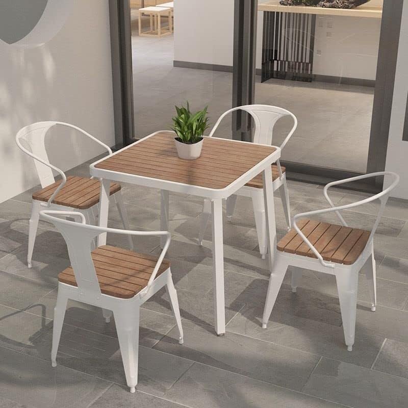 3-Piece Outdoor Dining Set Square Table And 2 Chairs For Garden Patio Yard Pub Use Rustic Wood Metal Design(Brown+White-3 Pcs Set,55" L)