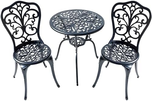 Hi-Line Gift Ltd. Understated Elegance- Black Cast Aluminium Bistro Set