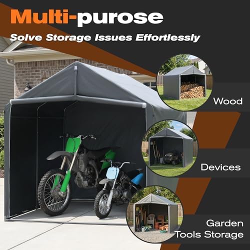 Outdoor Bike Shed, 8 x 6 ft Motorcycle Storage Shed - Storage Shed with Roll-Up Door and Ventilation Window, Waterproof and Windproof PE Tarpaulin Tool Shed, Garden, Backyard, Portable Small Shed