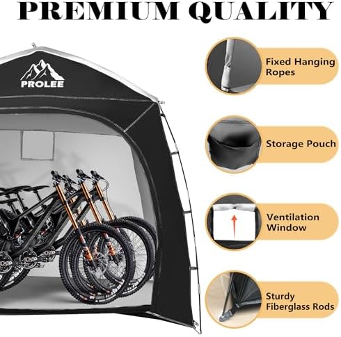 PROLEE Bike Storage 7.3 x 5ft, Black, Waterproof Oxford Fabric, Bike Shed, Garden Sheds & Outdoor Storage