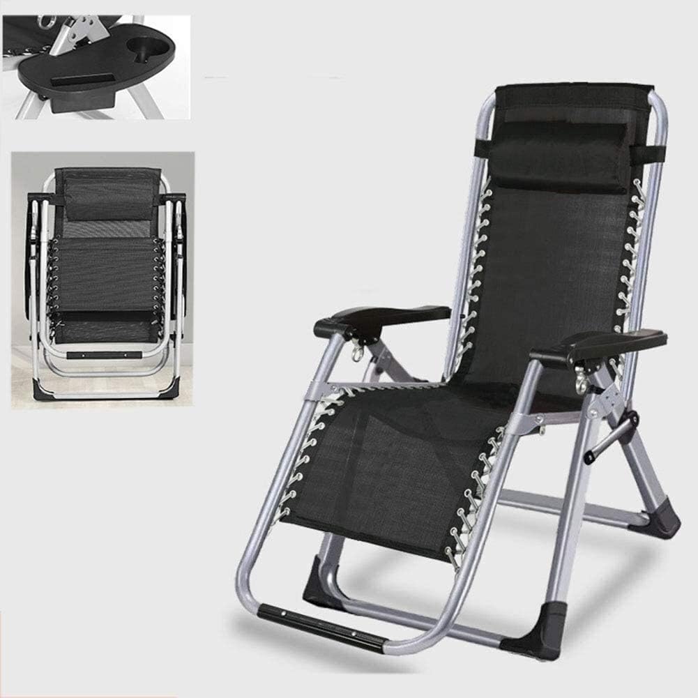 Black Folding Chaise Longue, Reclining Sun Lounger Chair Folding Lounger Chair Outdoor Breathable Recliner with Adjustable Backrest for Camping, Patio, Lawn