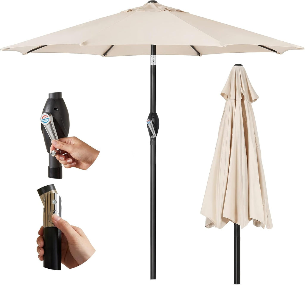 SG 2.7m Garden Parasol Umbrella Sun Shade Water Repellent Polyester UV 30+180 GSM Umbrella Easy To Open And Close Crank Handle And Tilt Waterproof UV Protection Parasol For Outdoor Beach