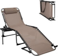 Lounge Folding Sun Lounger Folding Chaise Lounge Chair for Outside Beach, Sunbathing, Patio, Pool, Lawn, Deck, Lay Flat Camping Reclining Lounge(Beige-1 Pack)
