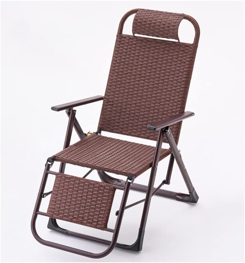 Adjustable Outdoor Sun Lounger - Portable Zero Gravity Folding Chaise Lounge Chair with Pillow for Pool, Beach, Patio, Lawn & Camping - Durable Steel Frame & Woven Rattan (Brown)