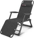 Garden Loungers And Recliners Folding Adjustable Sun Lounger Chair With Breathable Synthetic Fabric sunbed Recliner For Beach Pool Outdoor Patio Camping Feet Steel Textilene (Black)