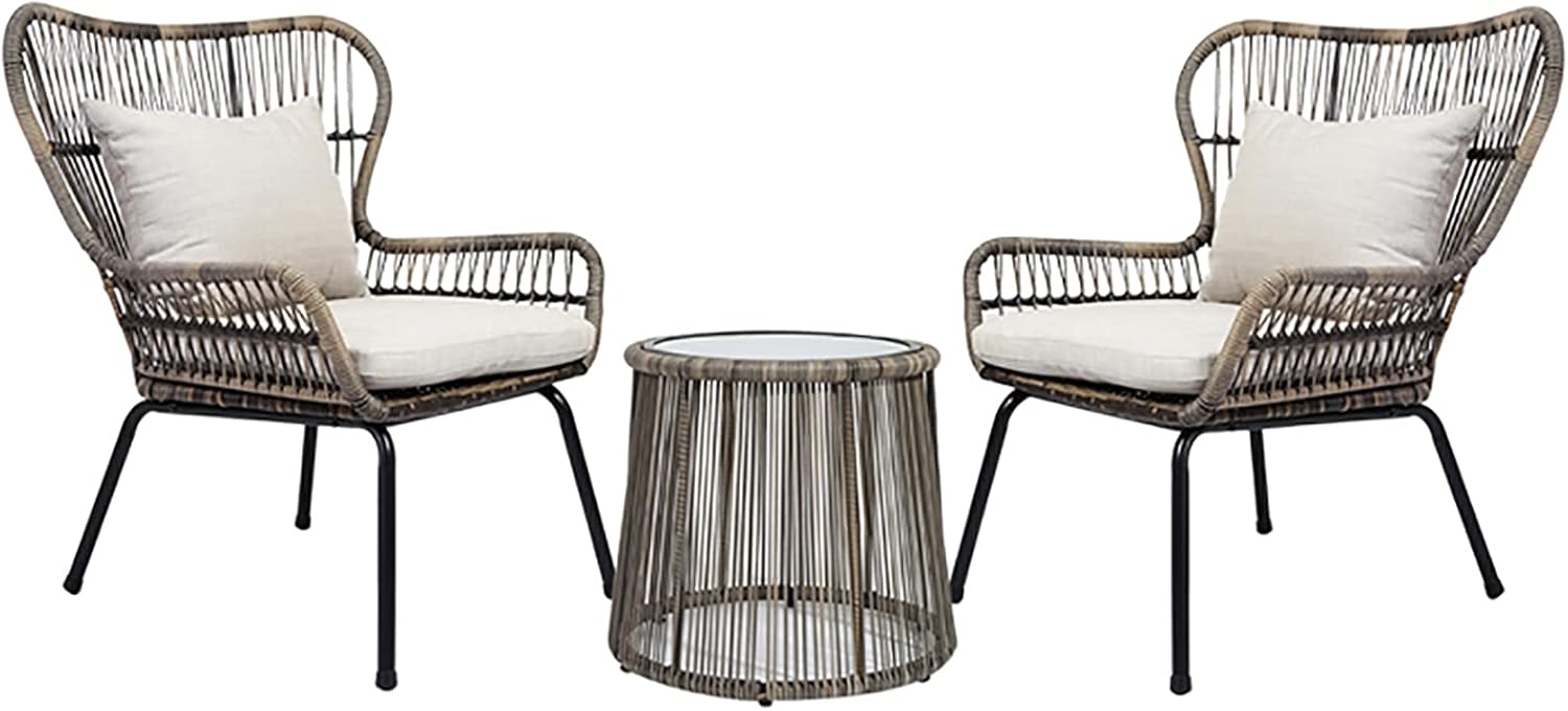 3 Pieces Patio Furniture Sets - Indoor Outdoor All-Weather Wicker Bistro Set, Garden Furniture Sets, Patio Conversation Sets, Cushions Included
