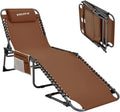 Lounge Folding Sun Lounger Folding Patio Chaise Lounge Chair with Canopy Sun Shade for Outdoor 5-Position Beach Lounger Chair with Pillow and Side Pocket(Khaki)