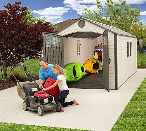 Lifetime 60120 Heavy Duty Plastic Garden Shed, 8 x 10 ft (244 x 305 cm) Outdoor Storage Workshop, Steel-Reinforced High-Density Polyethylene, Tan