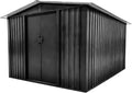 Garden Storage Shed Metal 8 x 10 FT Outdoor Box with Base 4 Vents Lockable Sliding Doors Sloped Apex Roof for Patio Backyard Bike Tool All-Weather (Grey)