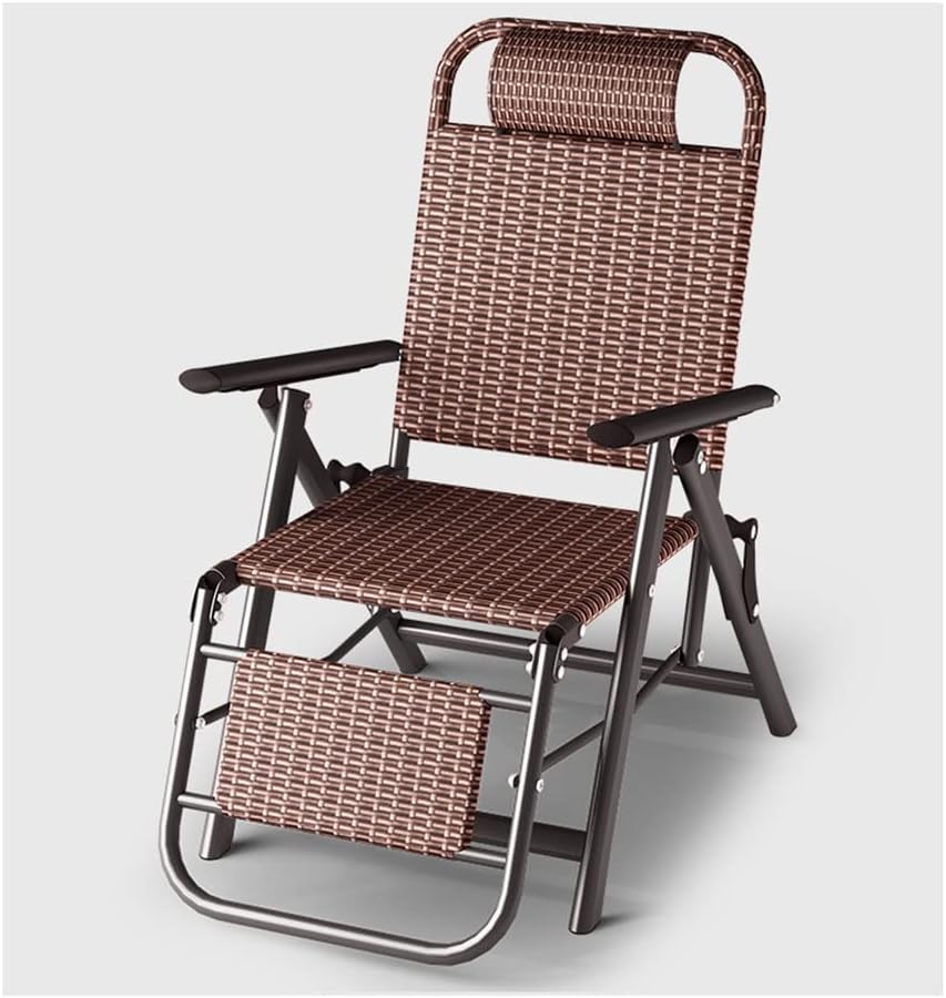 Adjustable Folding Chaise Lounge Chair - Portable Zero Gravity Recliner with Pillow for Outdoor Pool, Beach, Patio & Lawn - Durable Steel Frame & Woven Rattan (Brown)