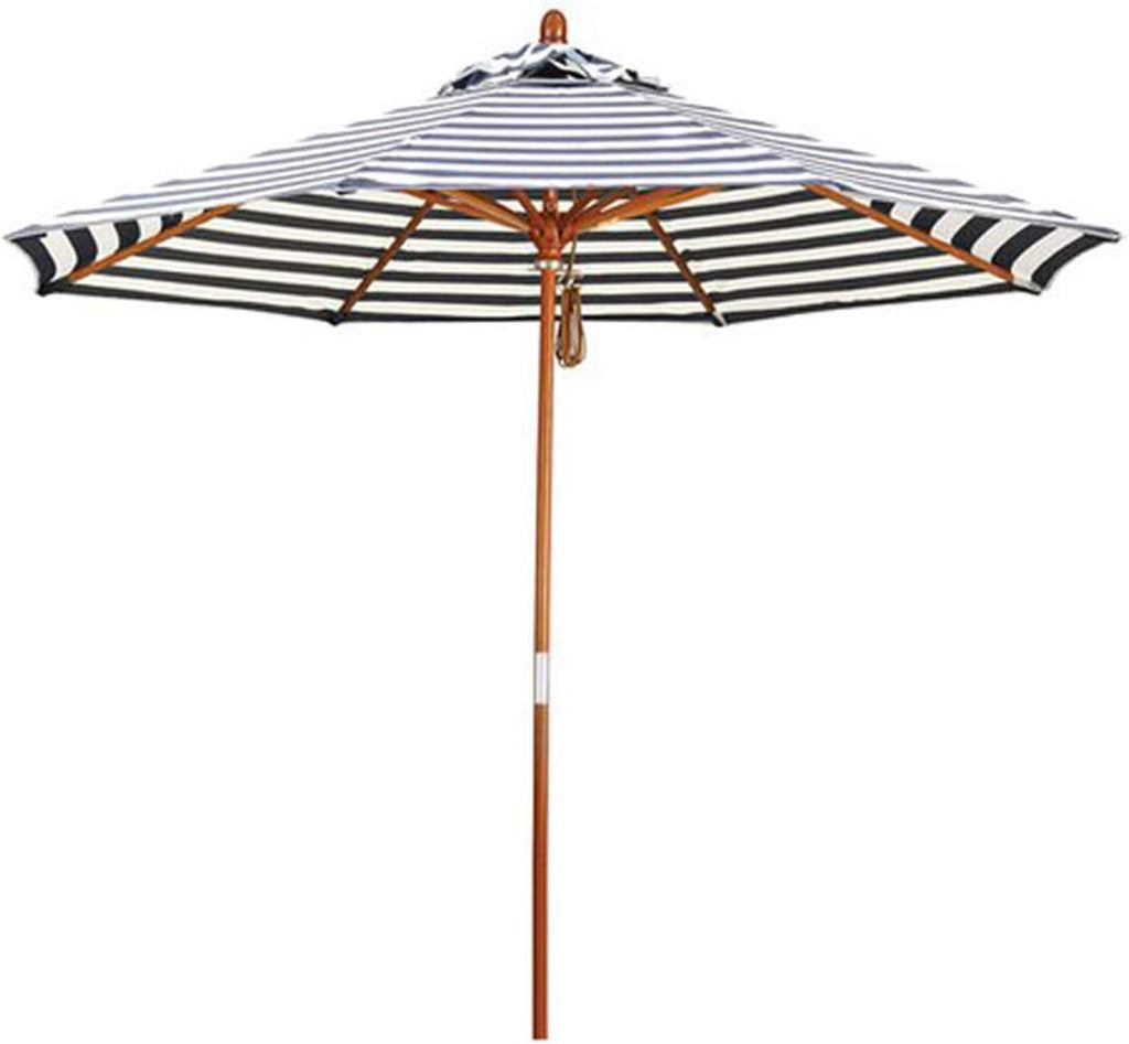 Garden Parasols Stripes Beach Umbrella with Wood Pole, 9ft Patio Garden Parasol, Portable Sun Sunbrella for Outdoor/Backyard/Pool/market (Color : Black)