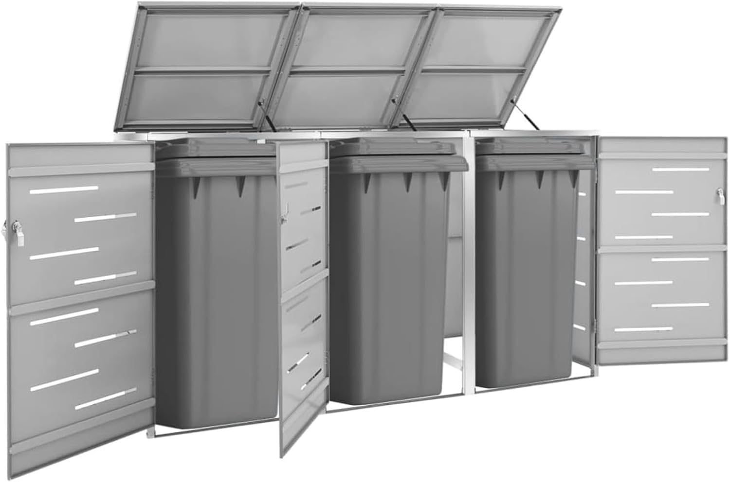 Triple Wheelie Bin Shed Trash Bin Storage Cover Hide Dustbin Bin Garden 207x77.5x112.5 cm Stainless Steel Type3