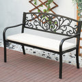 This Waterproof Metal Garden Bench with Cushions, 3-Seater Outdoor Furniture for Terrace, Balcony, Patio, Stylish Black Seating for Indoor/Outdoor Use