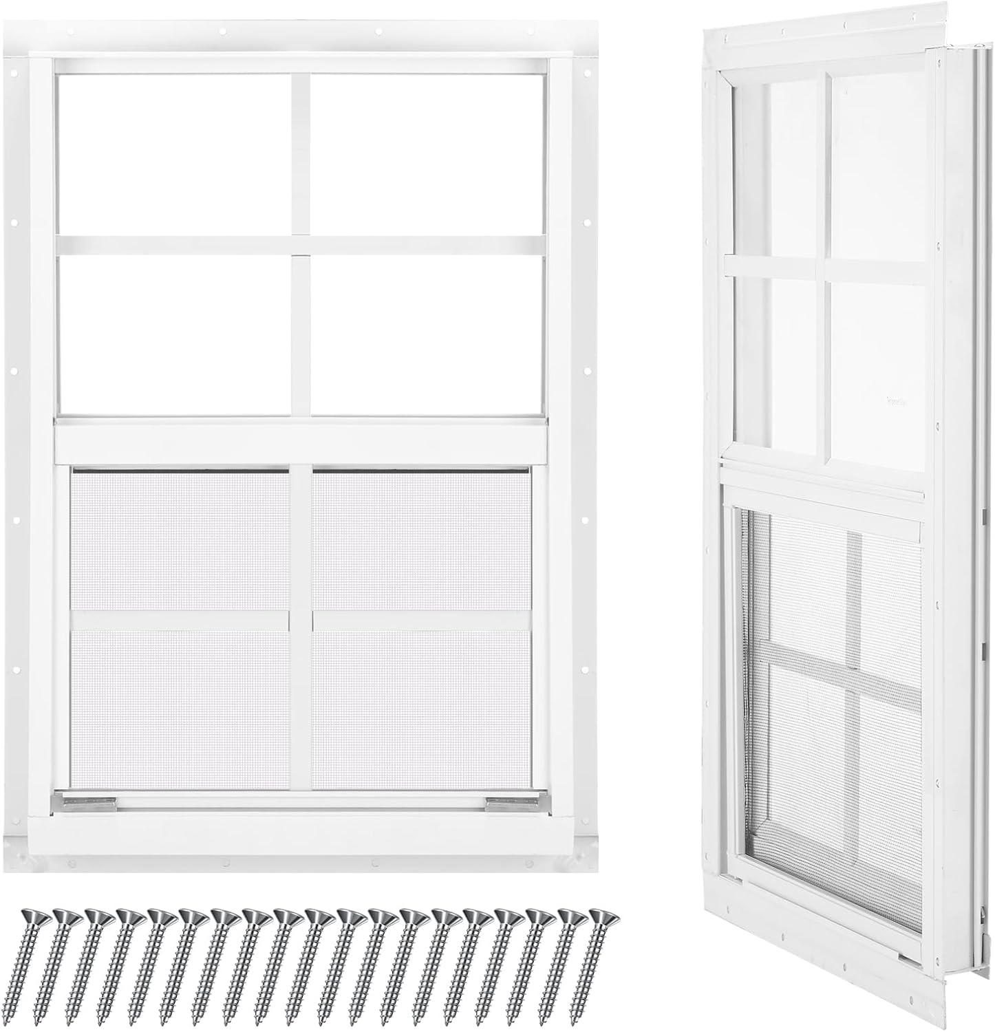 Tandefio 2-Pack 12''x18'' Shed Windows, Small Sliding Windows, White Flush Mount with Tempered Glass and Screen, for Sheds, Garages, Chicken Coops, Barns, Playhouses