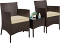 Yaheetech 3-Piece Rattan Garden Set, Outdoor Patio Conversation Furniture, Woven Chairs & 1 Side Table with Cushions for Bistro/Porch/Garden/Deck/Courtyard, Brown/Khaki