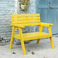 This Yellow Wooden Garden Bench Loveseat Chair with Backrest & Armrests, 2-3 Seater Slatted Design Outdoor Patio Furniture for Balcony, Deck, Porch & Park - Modern Rustic Yard Accent