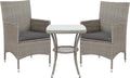 Outsunny 3 Pieces Rattan Bistro Set, Wicker Garden Furniture Set with 2-Tier Coffee Table and Chairs, Washable Cushions, for Outdoor Patio Balcony, Grey