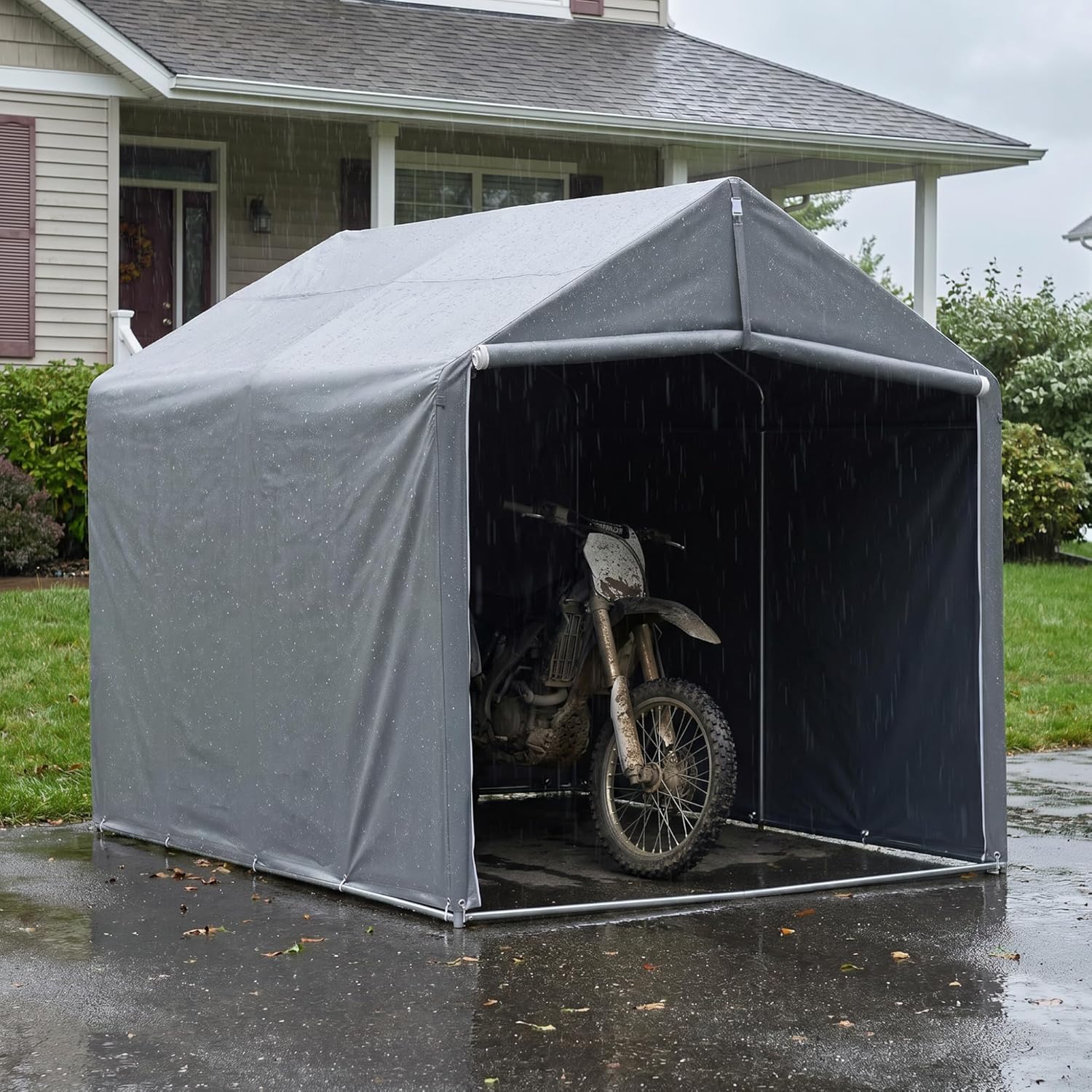 Outdoor Bike Shed, 8 x 6 ft Motorcycle Storage Shed - Storage Shed with Roll-Up Door and Ventilation Window, Waterproof and Windproof PE Tarpaulin Tool Shed, Garden, Backyard, Portable Small Shed