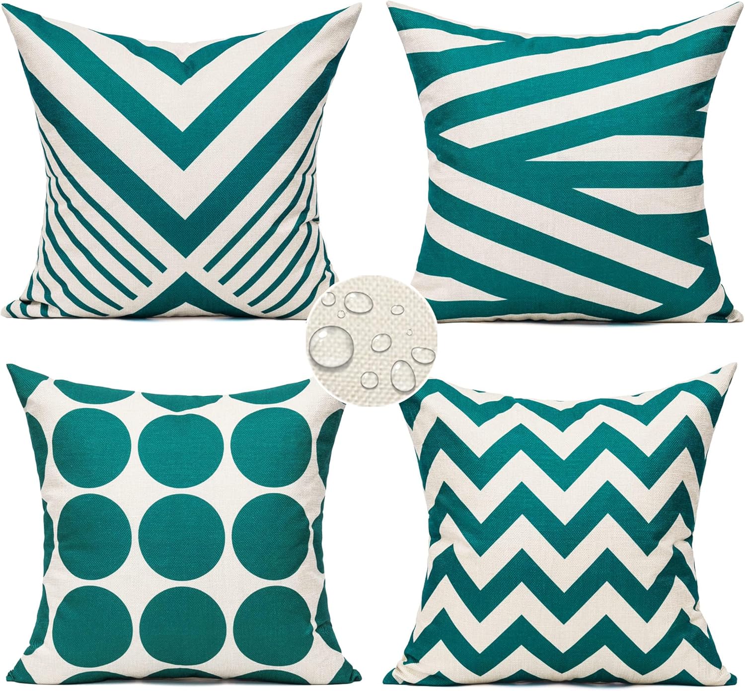 All Smiles Turquoise Teal Couch Accent Throw Pillows Cases Cushion Covers 16×16 Set of 4 Outdoor for Sofa Patio,Modern Décor