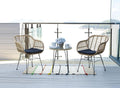 Lima 3-Piece Natural PE Rattan Outdoor Set with 2 Single Chairs with Cushions and Side Table with Glass Top, Jet Black Removable Cushions Cover