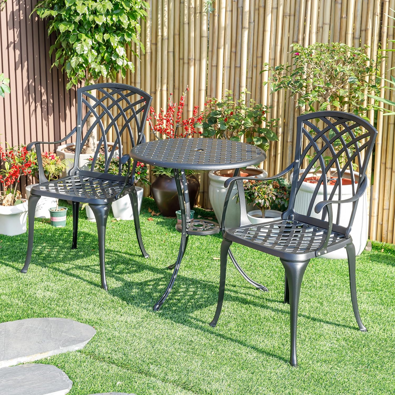 Hi-Line Gift Ltd. A Touch of Class- Black Cast Aluminium Bistro Set for Your Space